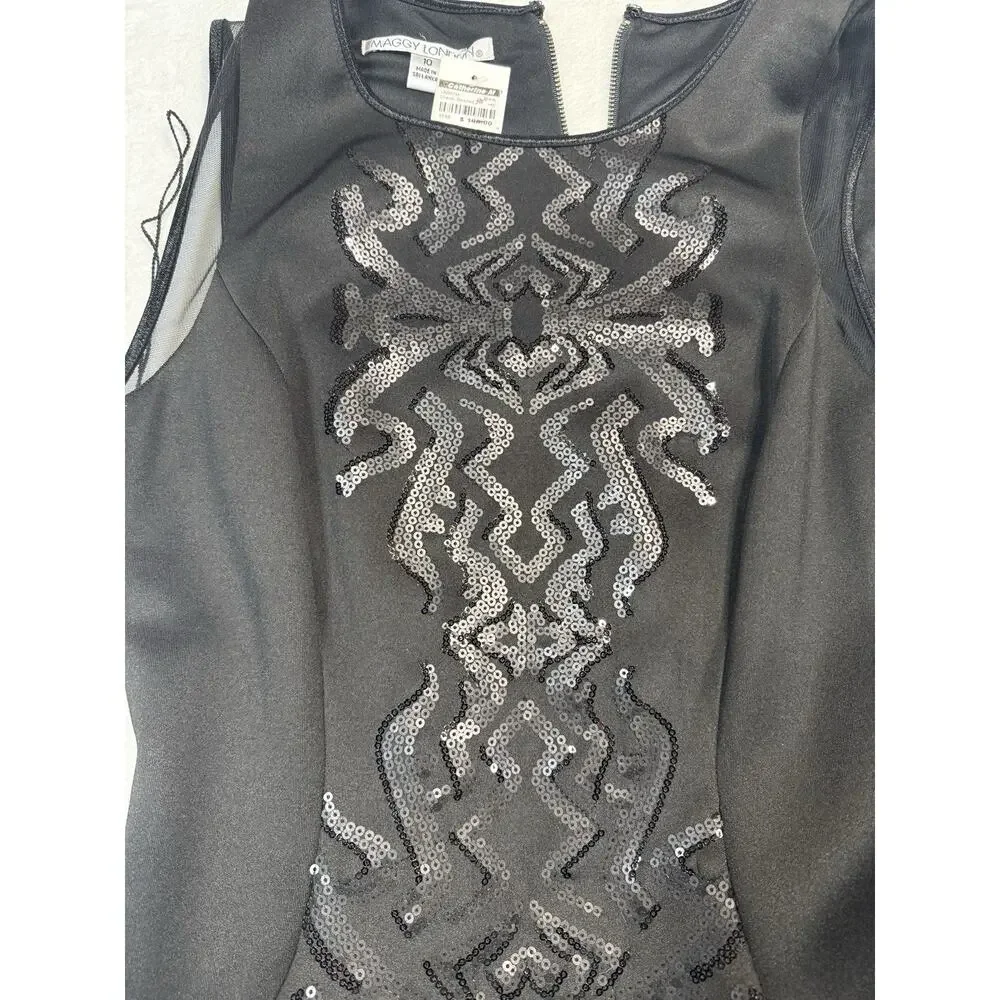 Maggy London Black Sequined Sheath Dress Size 10 NWT Holiday Cocktail MSRP 148